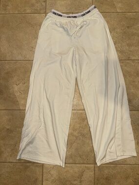 Culture Branded White Wide-Leg Lounge Pants